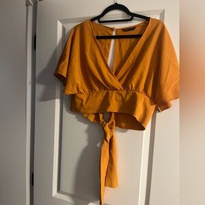 SHEIN Orange Wrap Crop Top